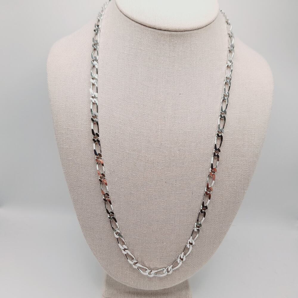 Vintage Monet Silver Tone Chain Necklace 24" Rhodium Plated Link